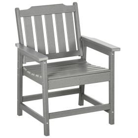 Outdoor Dining Chair Plastic Patio Armchair with Armrests Slatted Back Gray for Lawn Garden Poolside