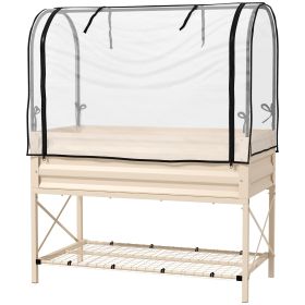 Raised Garden Bed with Legs and Cover Metal Elevated Planter Box with Bottom Shelf and Liner Cream