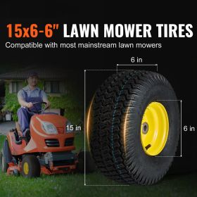 Lawn Mower Tires with Rim, 15x6-6" Tubeless Tractor Tires, 2-Pack Tire and Wheel Assembly, S-Turf Pneumatic Tires, 3" Offset Hub, 3/4" Bushing Si
