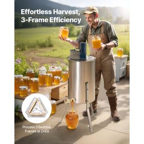Electric Honey Extractor, 3 Frame Honey Spinner with Transparent Lid, 140W Stainless Steel Honeycomb Drum Spinner, Height Adjustable